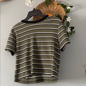COPY - Green, Black and White striped crop top